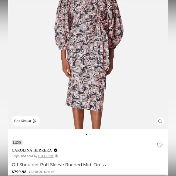 Carolina Herrera Off shoulder puff sleeve ruched midi dress - Picture 9 of 10